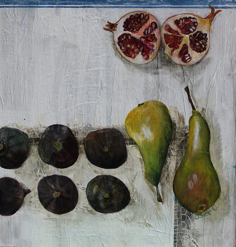 'Figs, Pears and a Pomegranate ' by artist Janet  Cleghorn